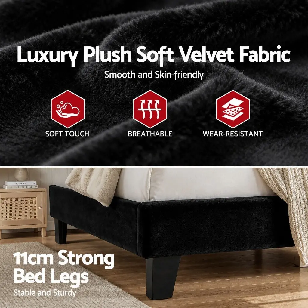 Queen Bed Frame with Velvet Geometric Headboard