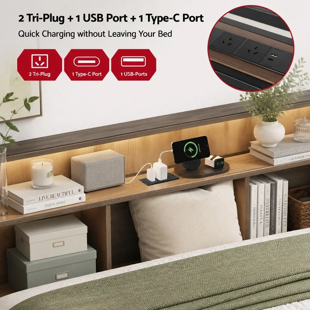 Black Double Bed Frame with LED Headboard and Charging Ports