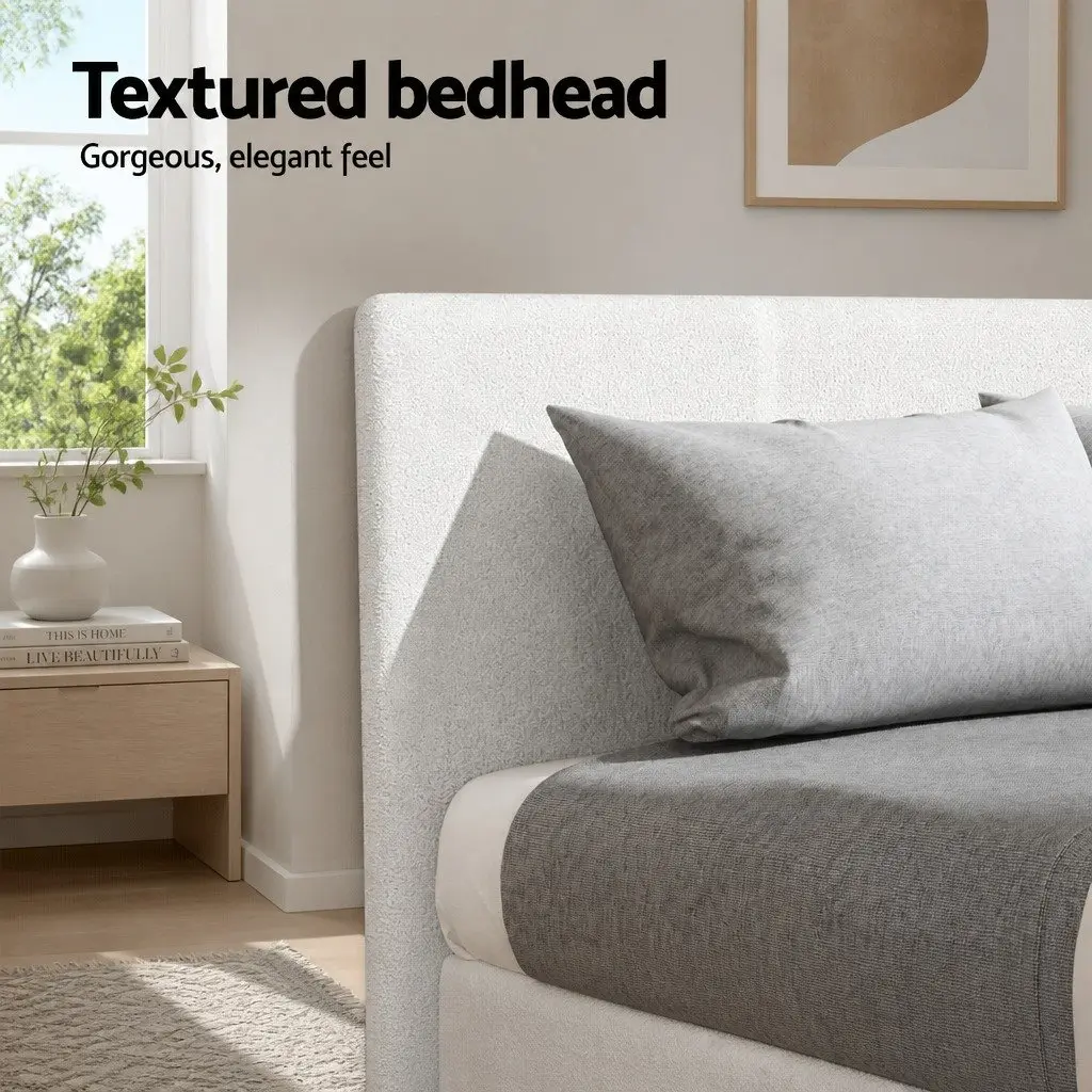 White Boucle Upholstered Single Bed Frame