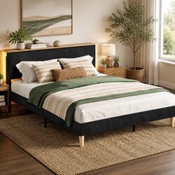 Adjustable Headboard Queen Bed Frame with RGB LED Lights
