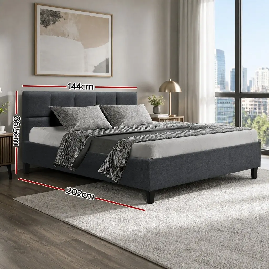 Charcoal Upholstered Double Bed Frame with Wooden Slats