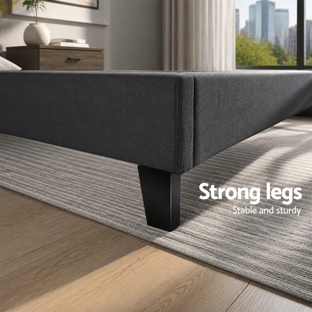 Charcoal Upholstered Double Bed Frame with Wooden Slats