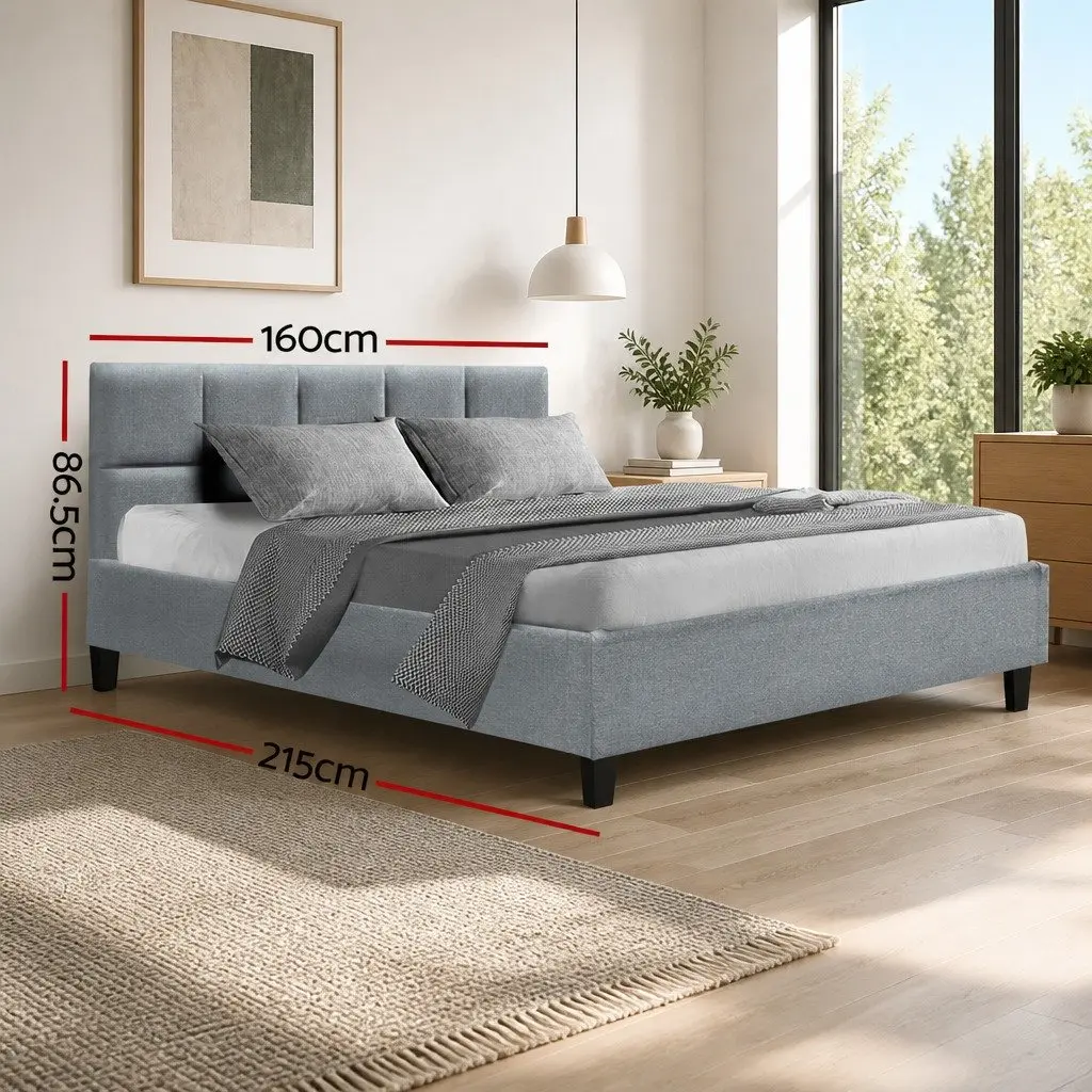Grey Upholstered Queen Size Bed Frame