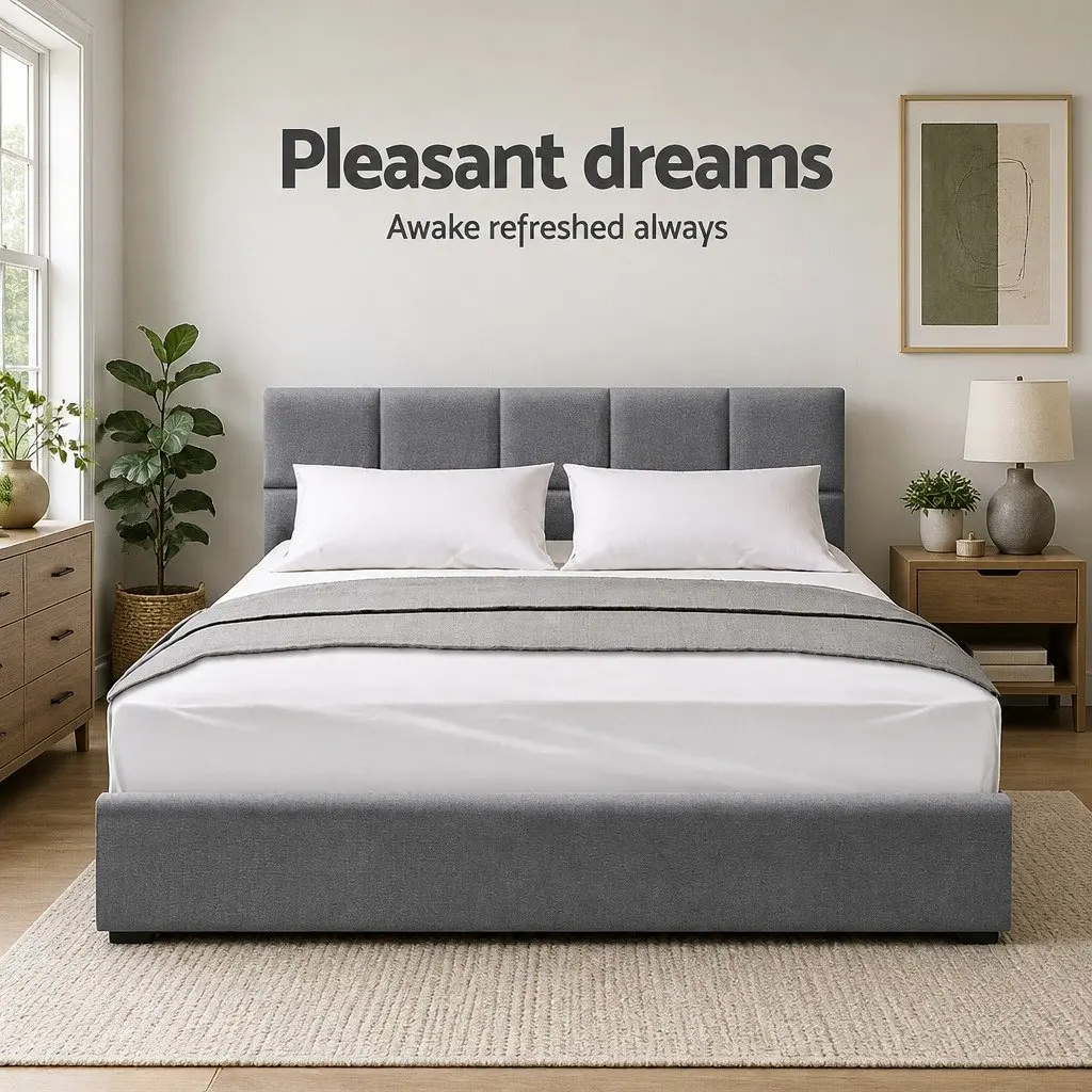 Grey Upholstered Queen Size Bed Frame