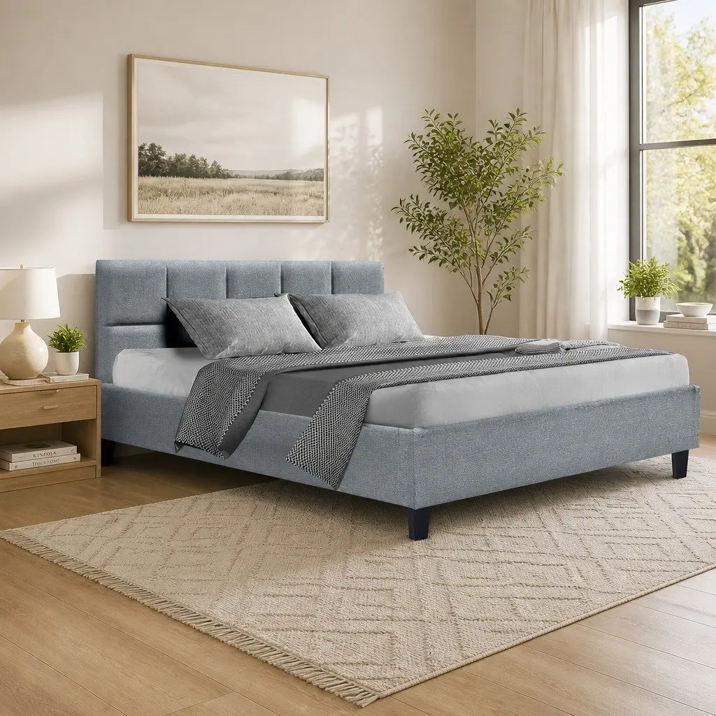 Grey Upholstered Queen Size Bed Frame