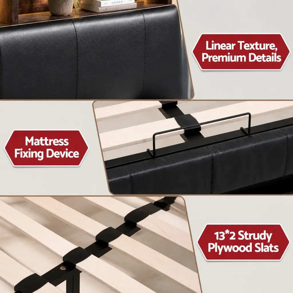 Double Bed Frame with Gas Lift Storage and LED