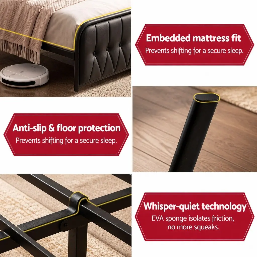 Black King Bed Frame with Storage and Charging