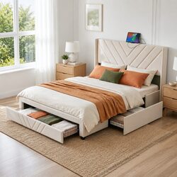 Premium King Bed Frame with Storage and USB Charging Station