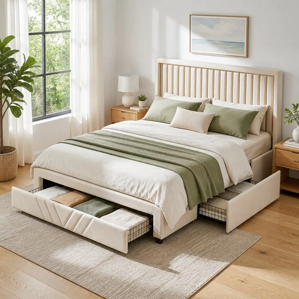 Queen Bed Frame with USB Charging & Storage