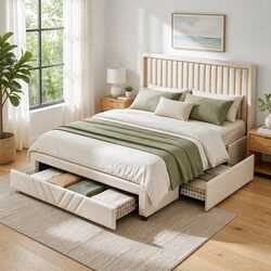 Sturdy Queen Bed Frame with USB Charging & Storage