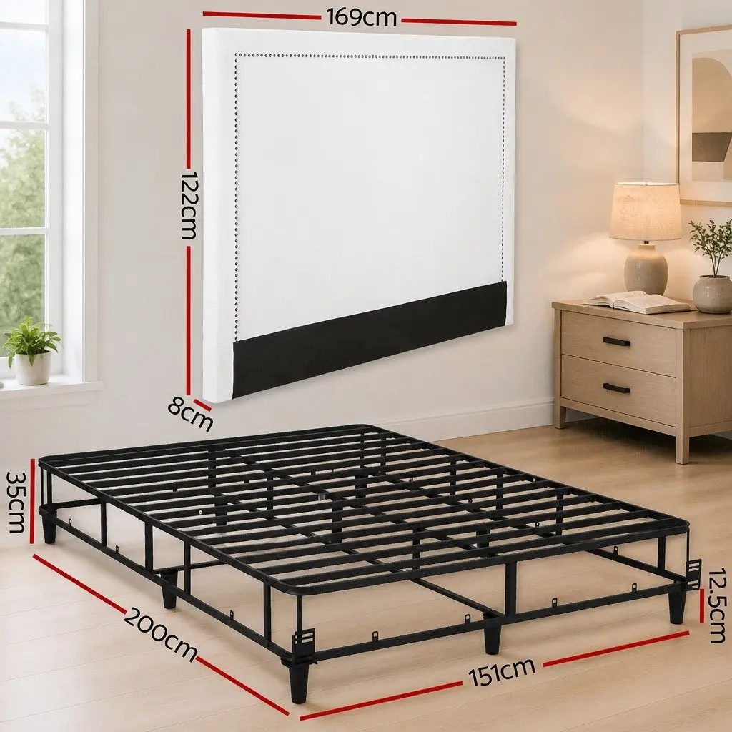 Queen Bed Frame with Fabric Headboard and Storage