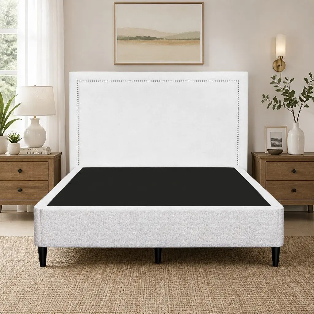 Queen Bed Frame with Fabric Headboard and Storage