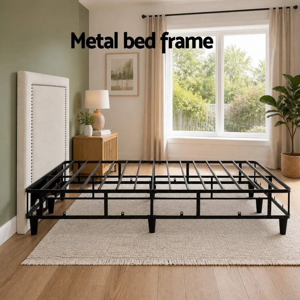Queen Bed Frame with Fabric Headboard and Storage
