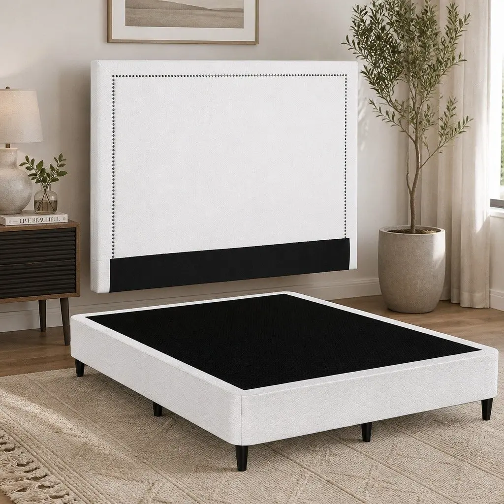 Queen Bed Frame with Fabric Headboard and Storage
