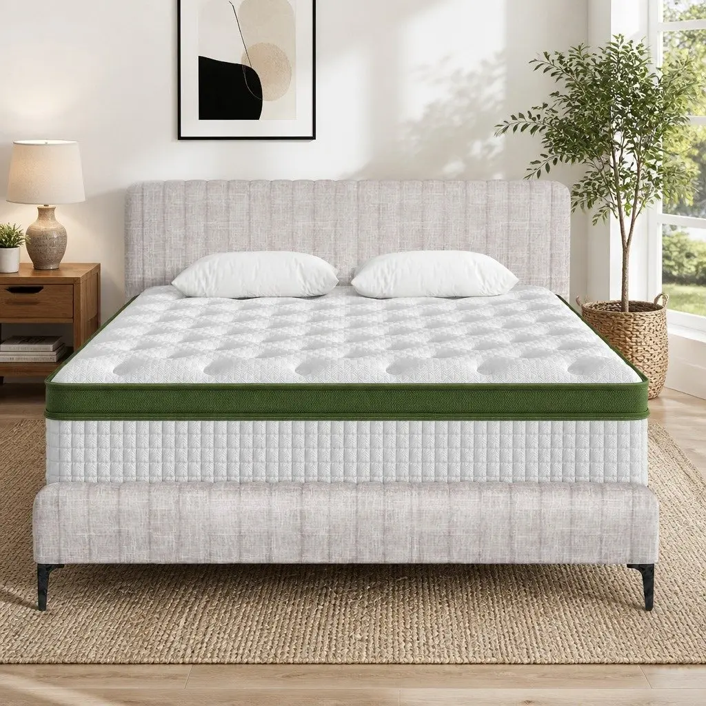 Queen Bed Frame with Pocket Coil Mattress Set