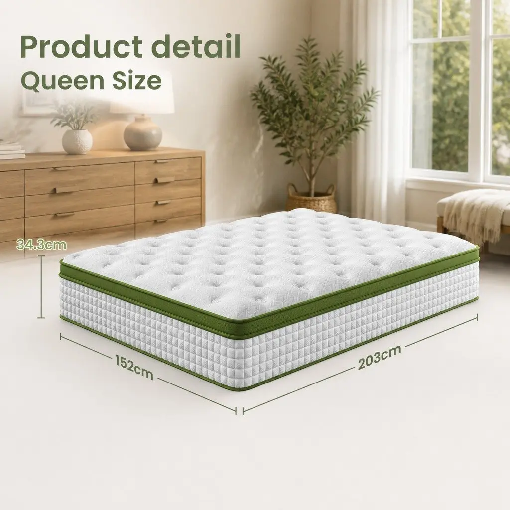 Queen Bed Frame with Pocket Coil Mattress Set