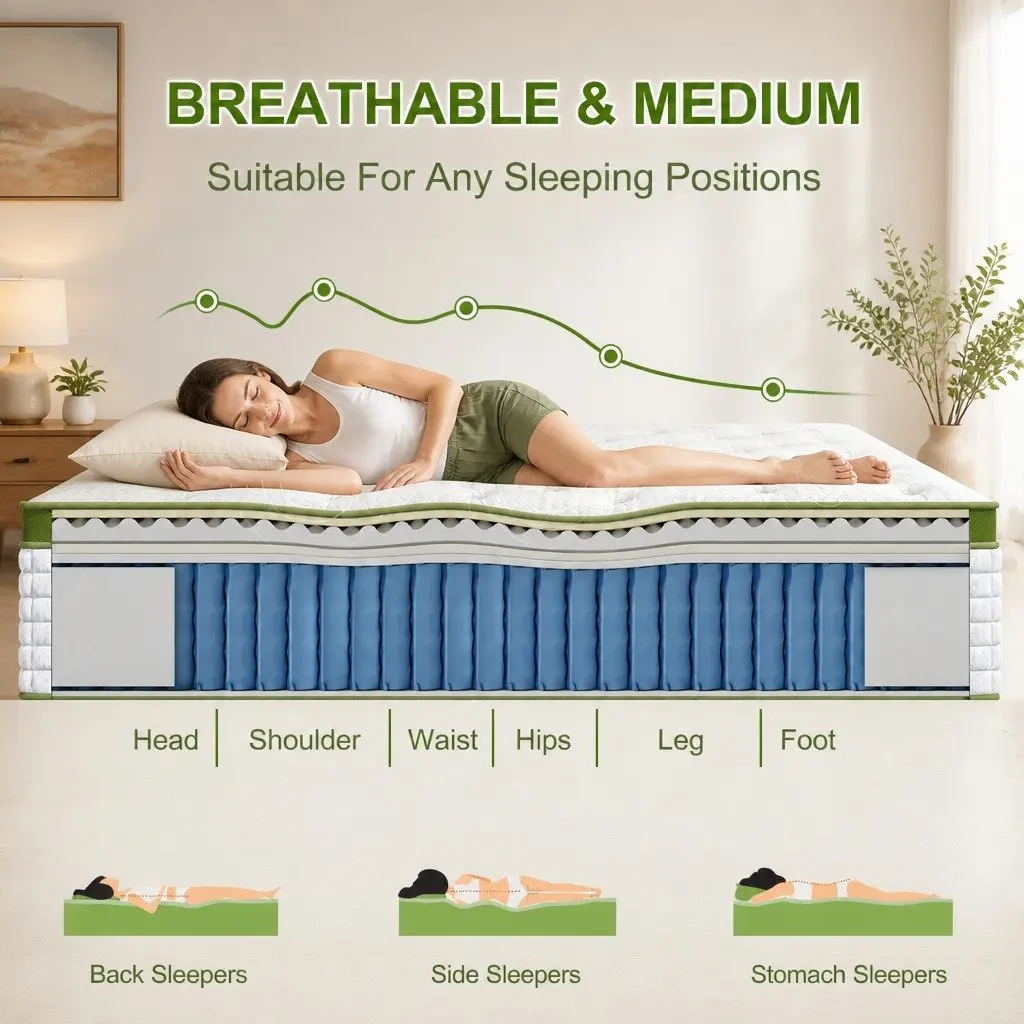 Queen Bed Frame with Pocket Coil Mattress Set