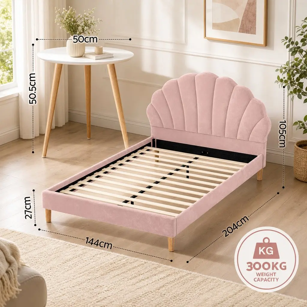 Double Bed Frame Pink Velvet Round Coffee Table White Top