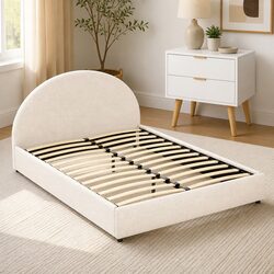 Queen Bed Frame with Bedside Table Gas Lift Storage Boucle Upholstered