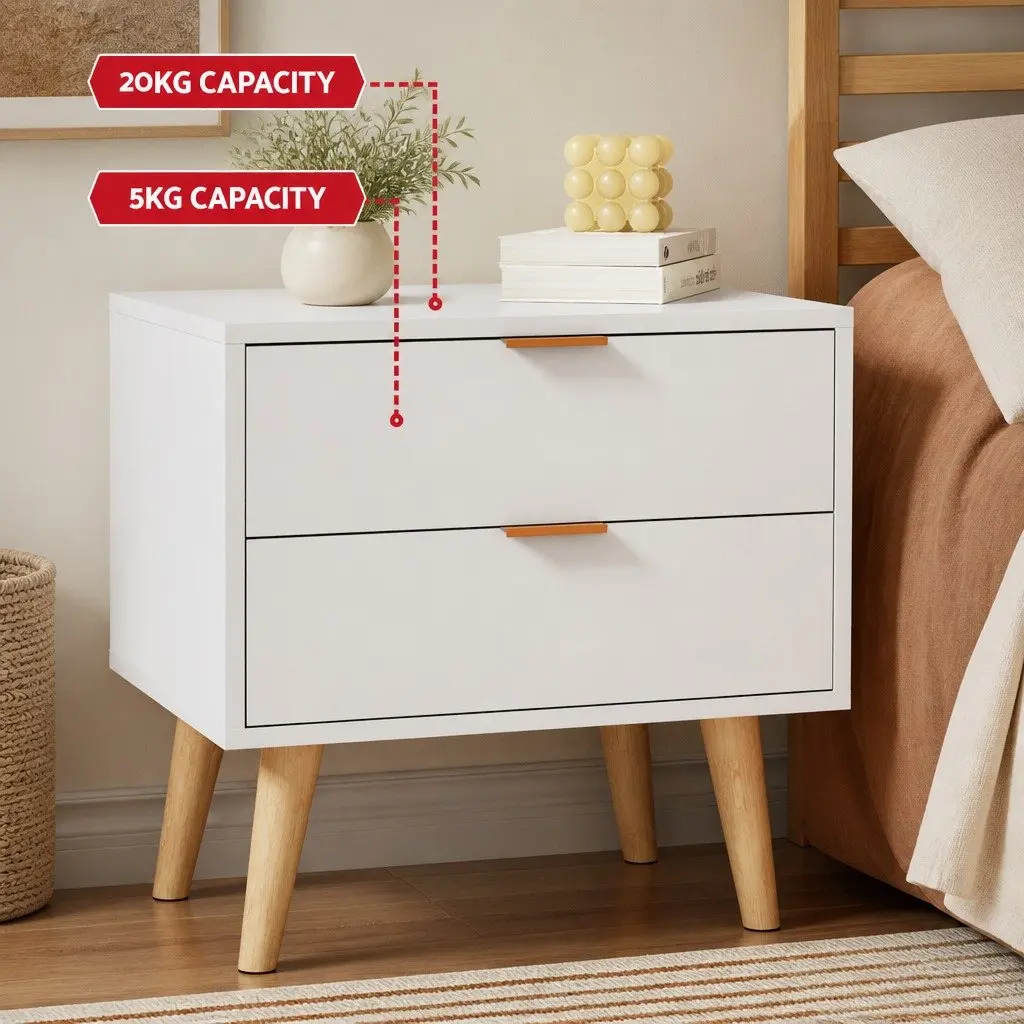 Queen Bed Frame Boucle Upholstered Beige with Bedside Table White and Pine 9 Piece