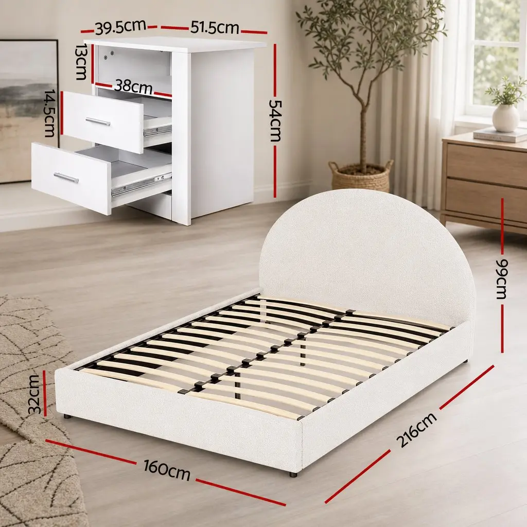 Queen Bed Frame with Gas Lift Storage & Bedside Table