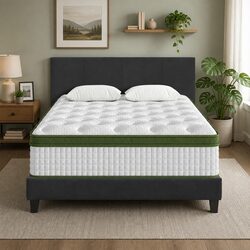 Sturdy Double Bed Frame with Hybrid Mattress Set