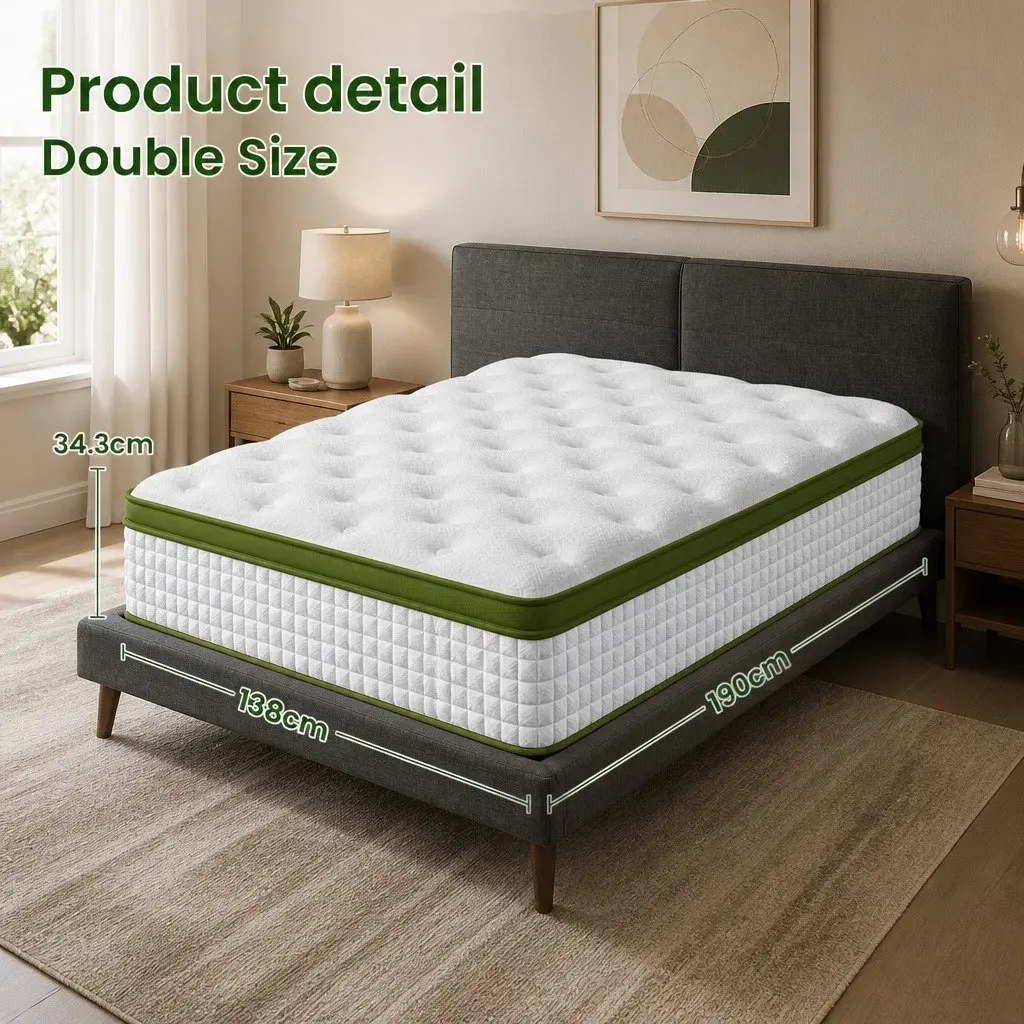 Double Bed Frame with Hybrid Mattress Set