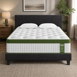 Queen Bed Frame with Durable Hybrid Pocket Coil Mattress