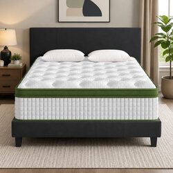 Queen Bed Frame with Durable Hybrid Pocket Coil Mattress