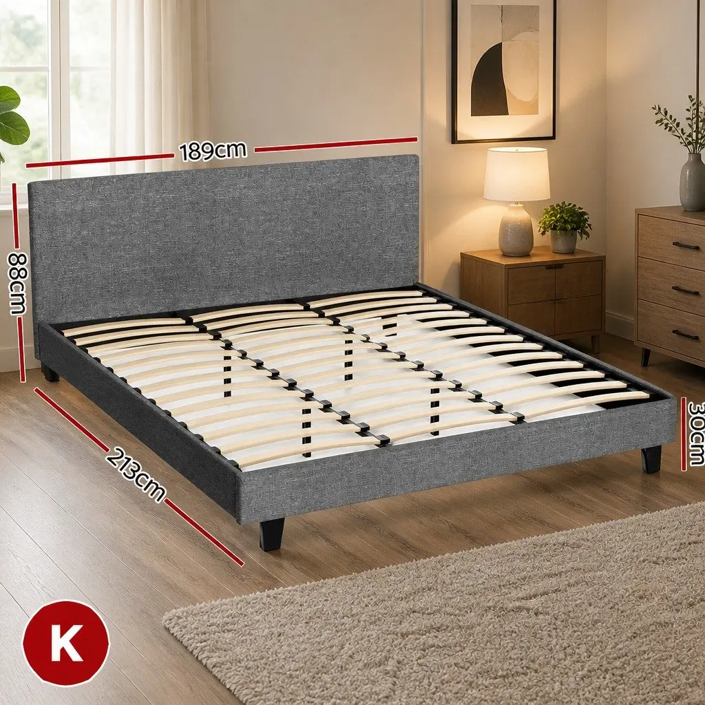 King Bed Frame Linen Grey with Hybrid Mattress Medium Firm