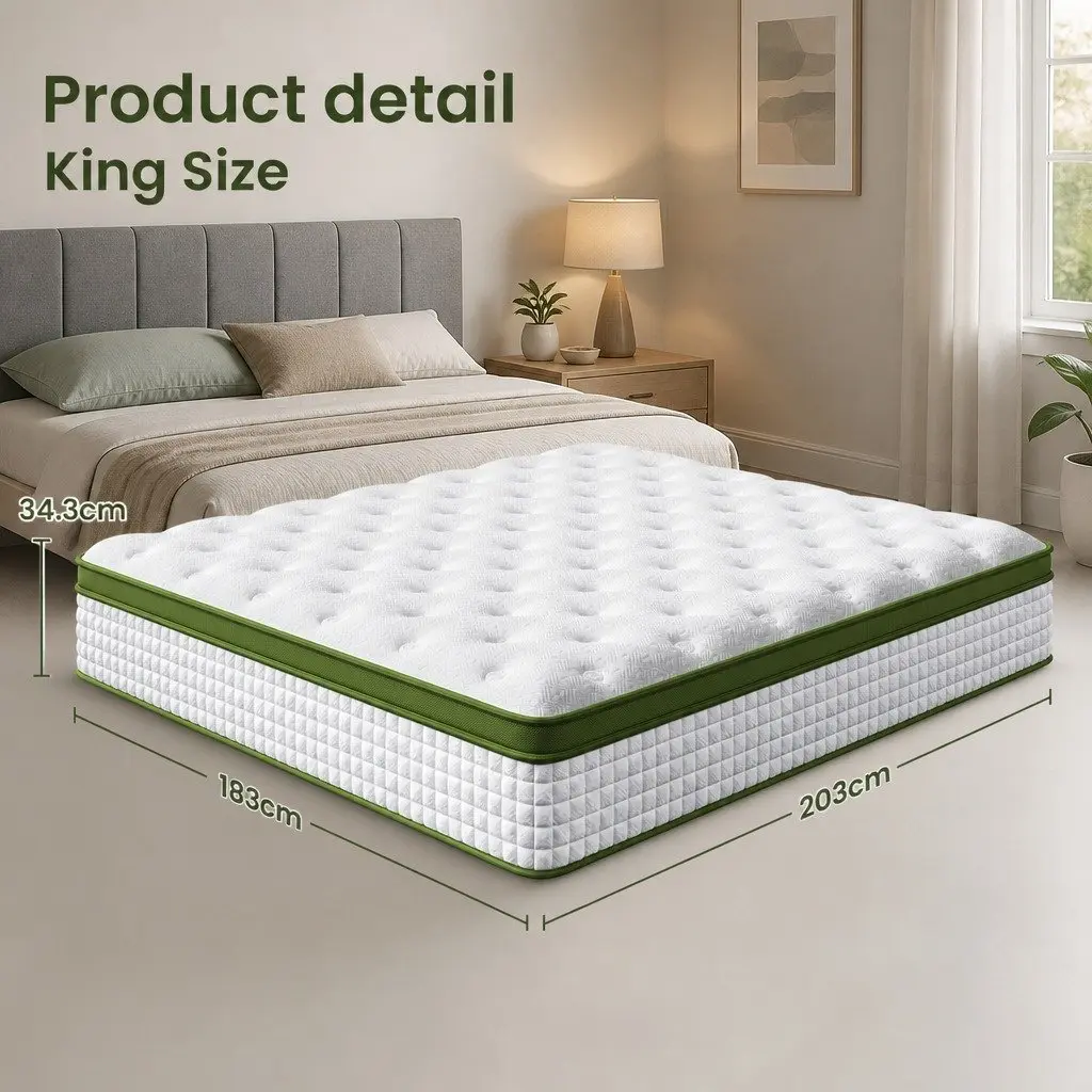 King Bed Frame Linen Grey with Hybrid Mattress Medium Firm