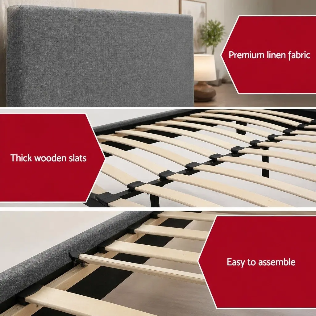 King Bed Frame Linen Grey with Hybrid Mattress Medium Firm