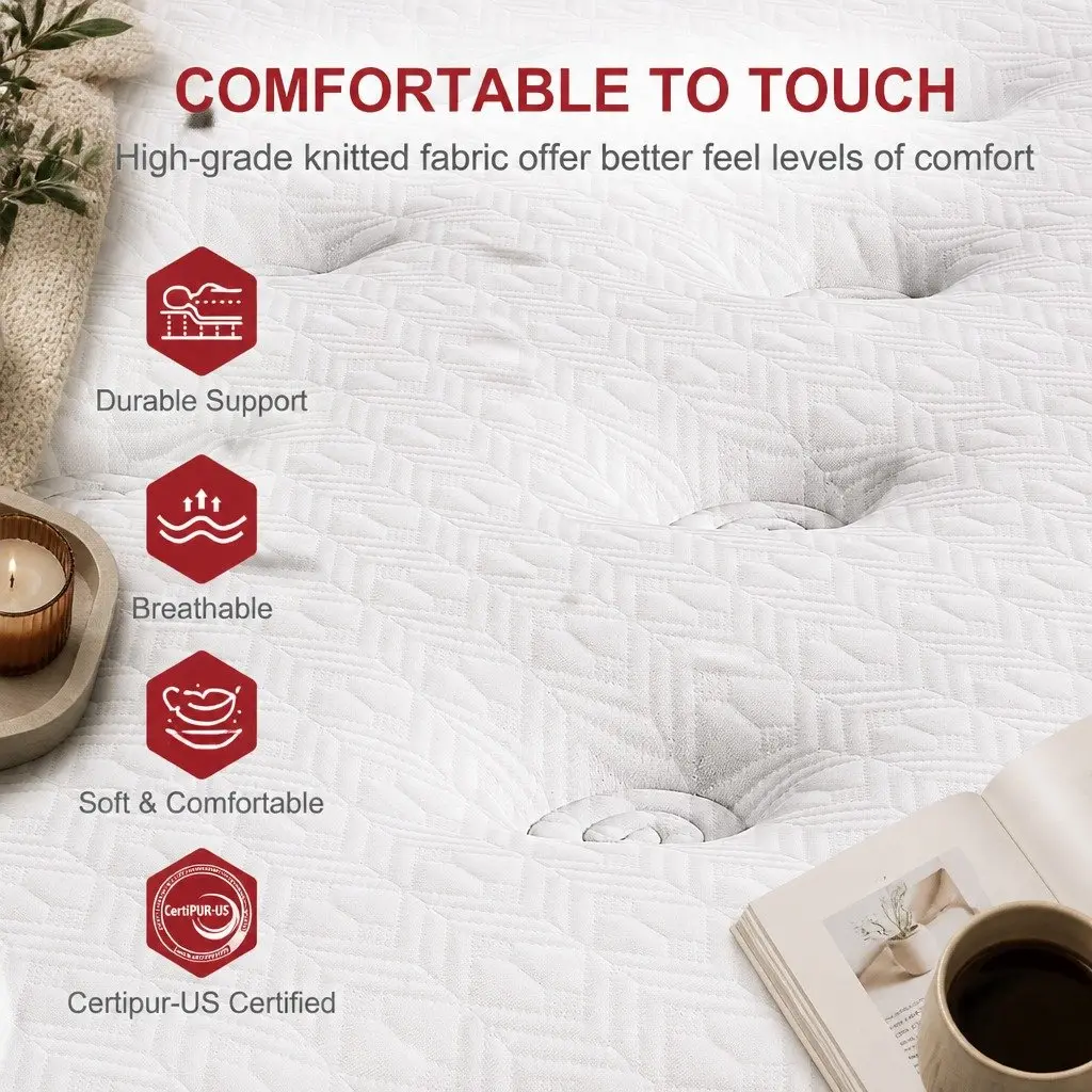 King Bed Frame Linen Grey with Hybrid Mattress Medium Firm