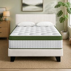 Sturdy King Single Bed Frame with Hybrid Mattress in White Boucle