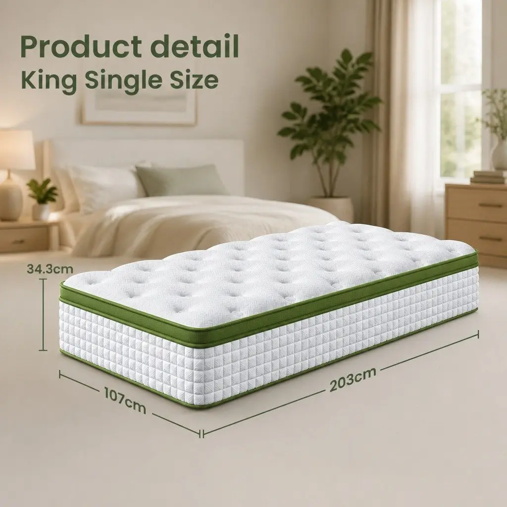King Single Bed Frame with Hybrid Mattress in White Boucle