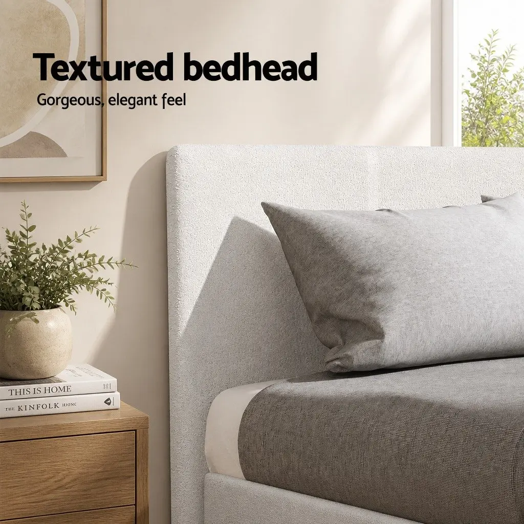 Queen Bed Frame Set PVC Leather Solid Wood White Padded Headboard Hybrid Mattress Medium Firm 9 Layer Pocket Coil