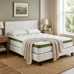 Sturdy Double Bed Frame with Hybrid Mattress in White