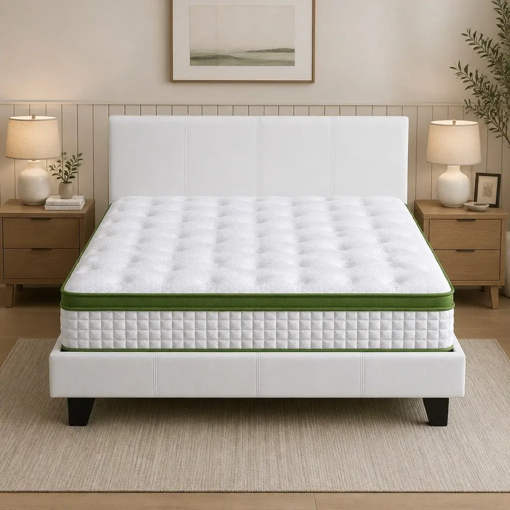 Double Bed Frame with Hybrid Mattress in White