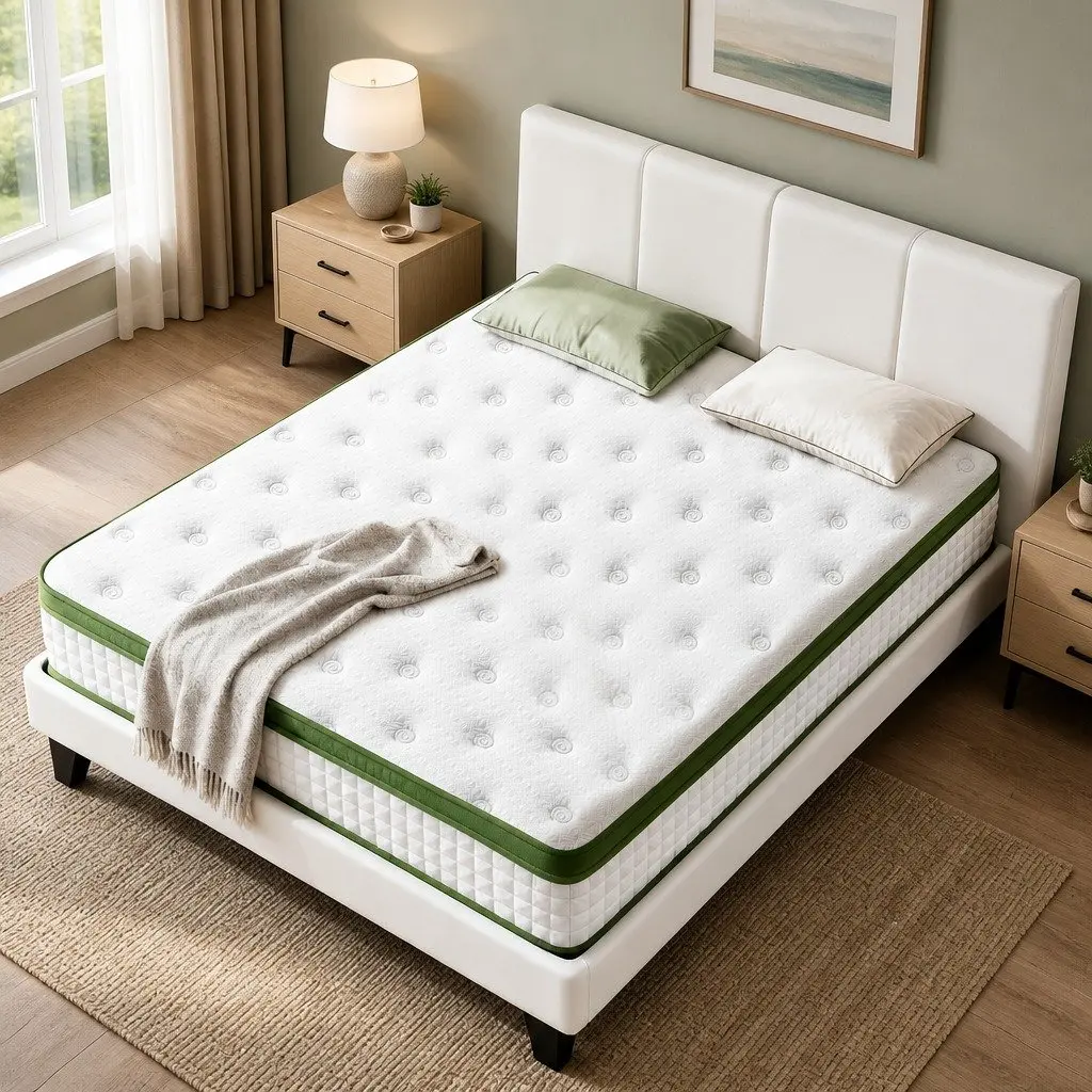 Double Bed Frame with Hybrid Mattress in White