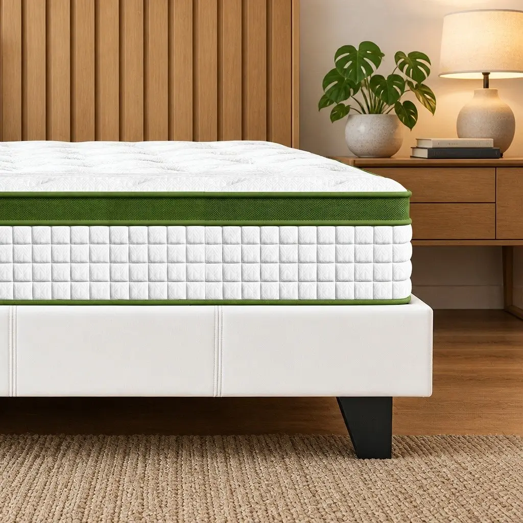 Double Bed Frame with Hybrid Mattress in White