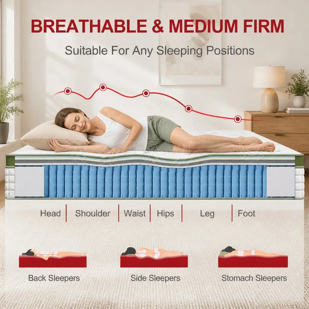 Double Bed Frame with Hybrid Mattress in White