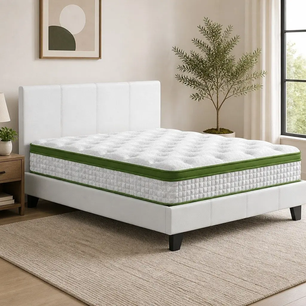 Double Bed Frame with Hybrid Mattress in White