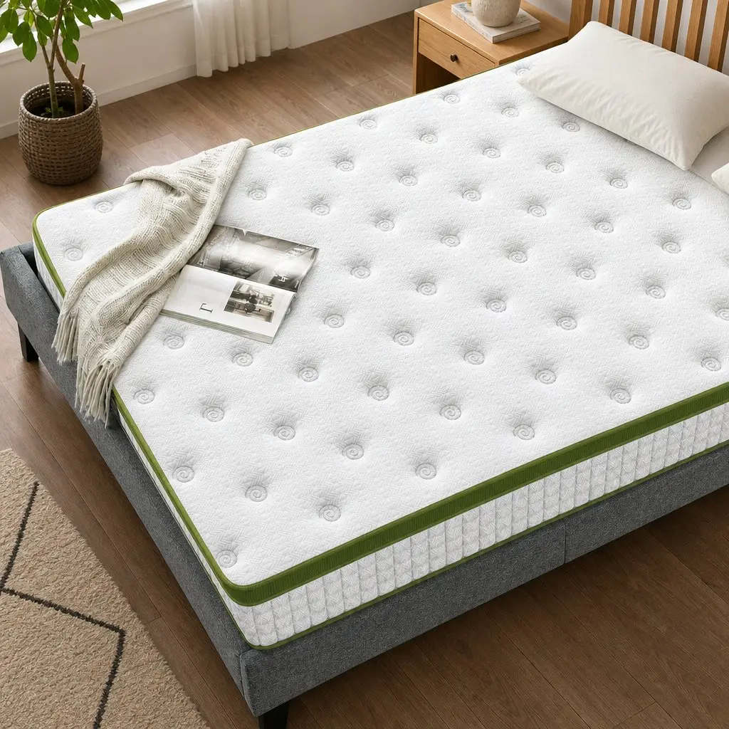 Single Bed Frame Faux Linen Upholstered 203cm x 97cm x 88cm Grey with 30cm Hybrid Mattress 190cm x 91cm
