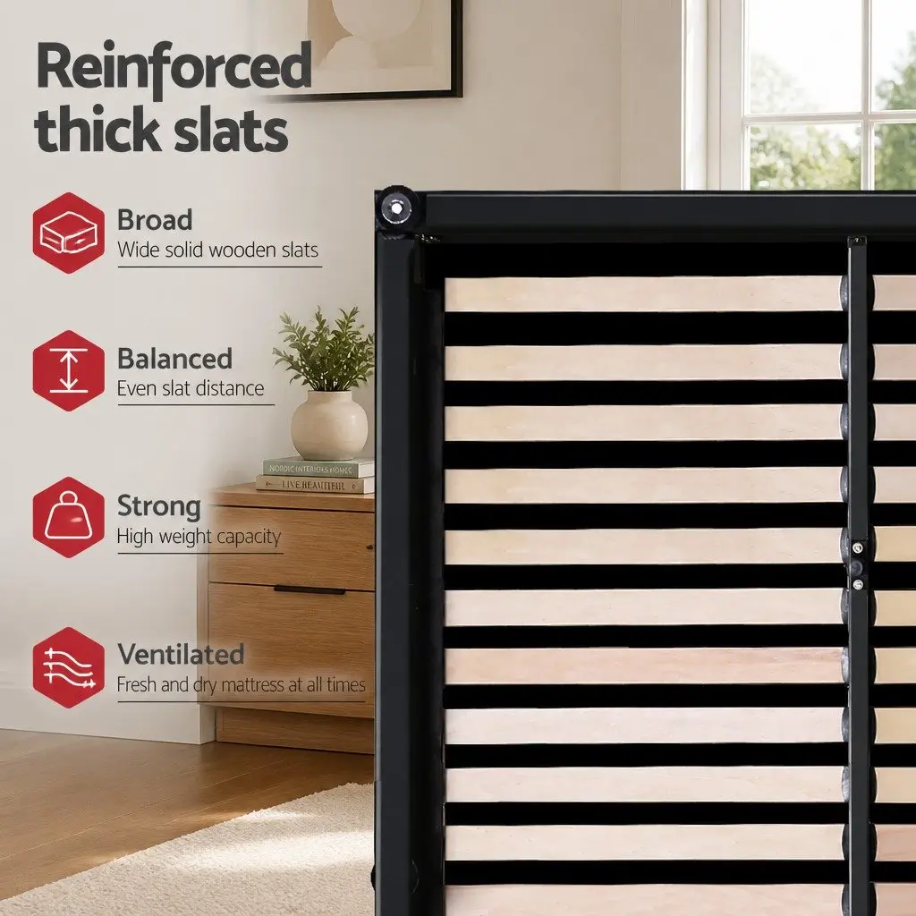 Queen Gas Lift Bed Frame PU Leather Black with Matching Bedside Table Set