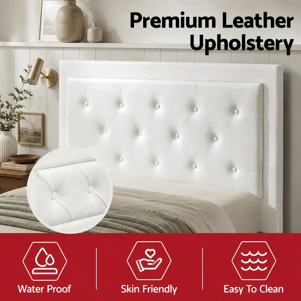King Single Bed Frame PVC Leather Foam Wood with Gas Lift Storage White and Bedside Table Plywood MDF with PU Leather Black Set