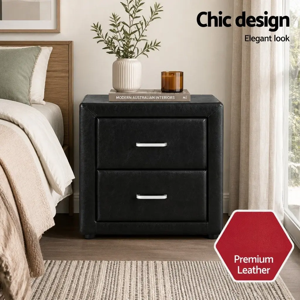 King Single Bed Frame PVC Leather Foam Wood with Gas Lift Storage White and Bedside Table Plywood MDF with PU Leather Black Set