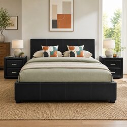 Queen Bed Frame with Gas Lift Storage & 2 Nightstands