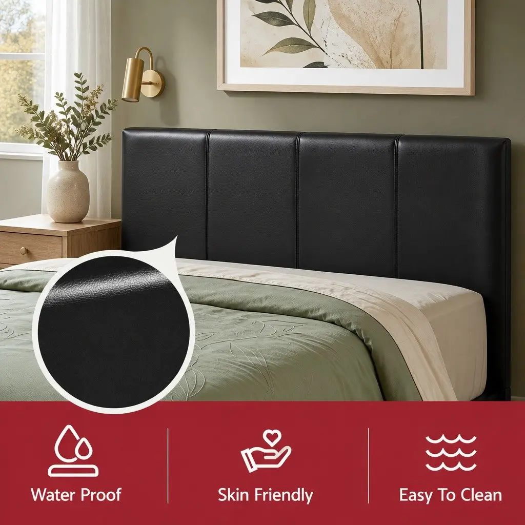 Queen Bed Frame PVC Leather Gas Lift Storage Black with 2 Bedside Tables