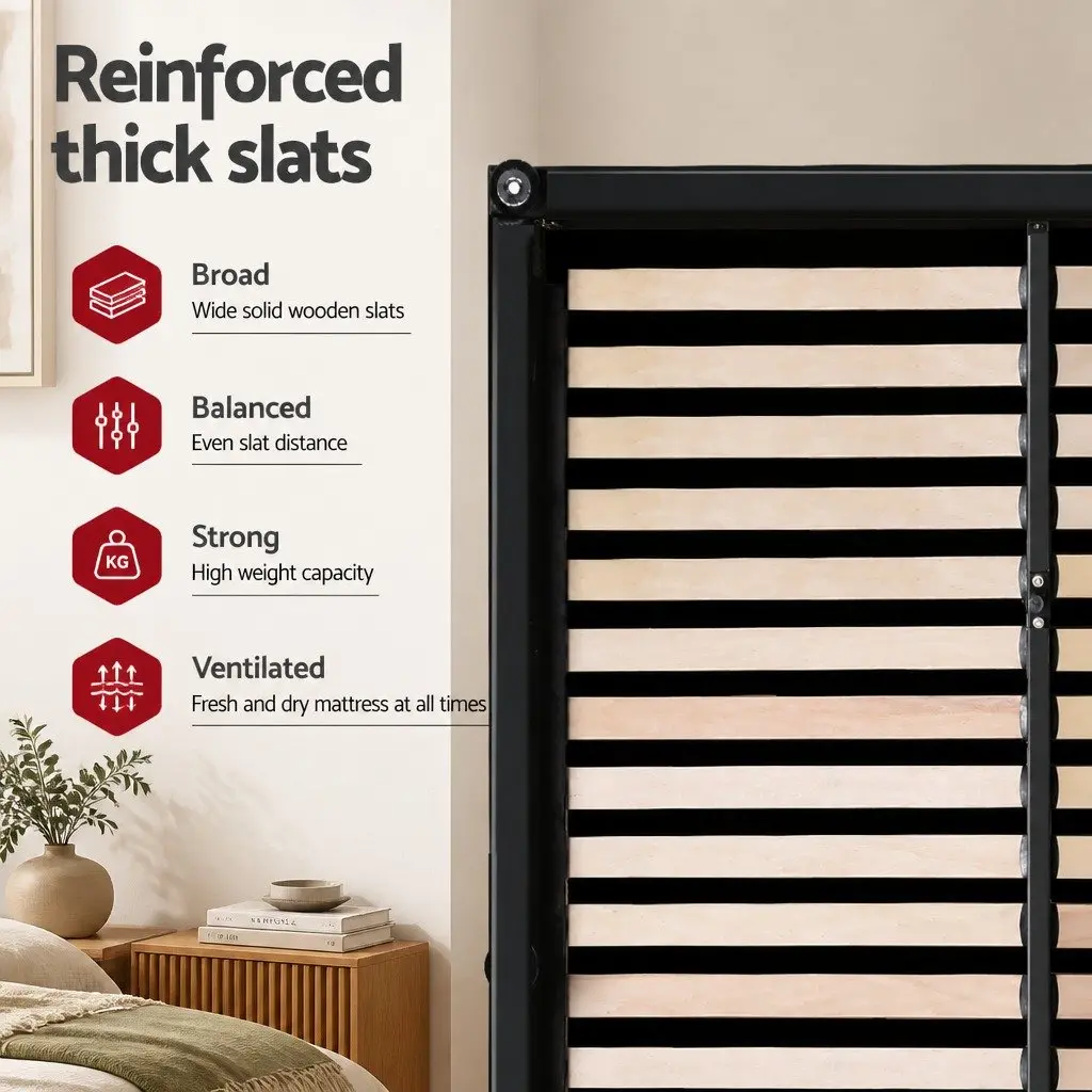 Queen Bed Frame PVC Leather Gas Lift Storage Black with 2 Bedside Tables