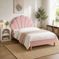 Stylish King Single Bed Frame with Scallop Headboard